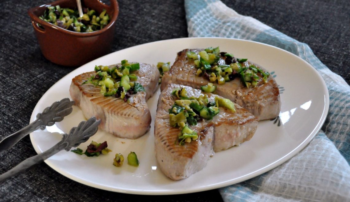 Tuna with Cucumber-Olive Relish