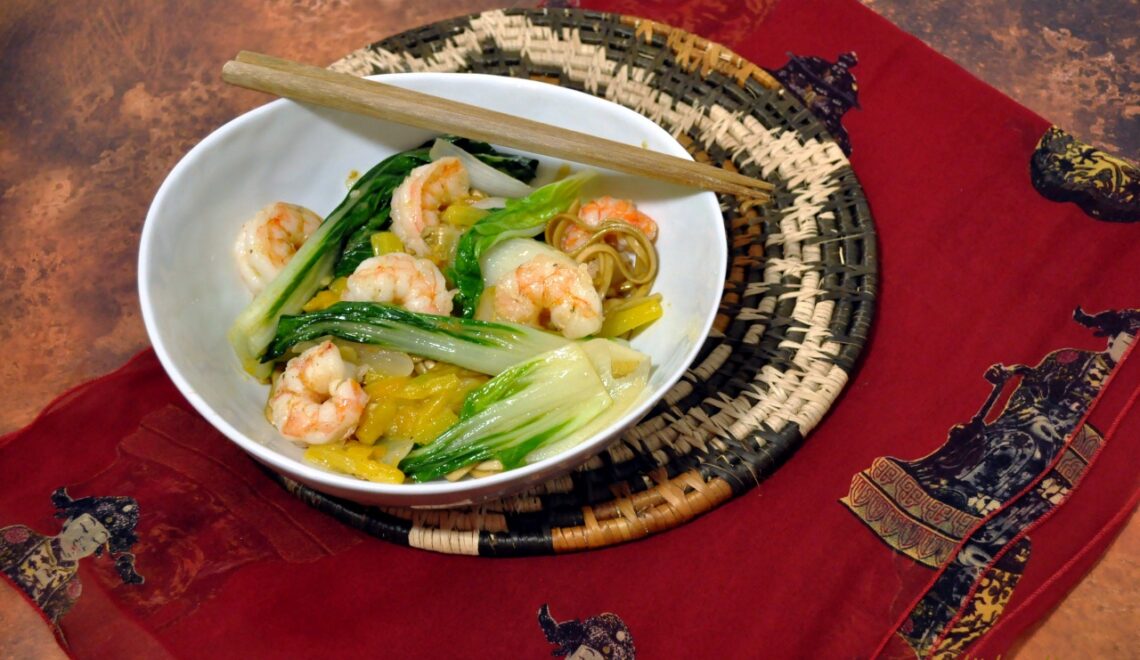 Shrimp & Bok Choy Stir-fried with Noodles